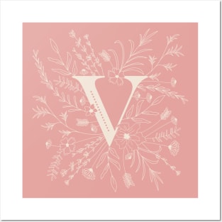 Botanical Letter V (Hibiscus Pink) Posters and Art